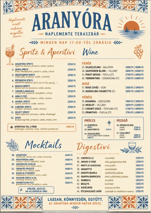 Mediterranean Terrace drink-menu menu template preview