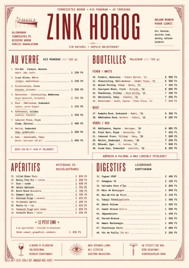 Parisian Zinc Wine Bar drink-menu menu template preview