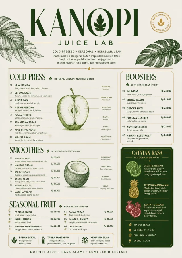 Rainforest Juice Lab drink-menu menu template preview