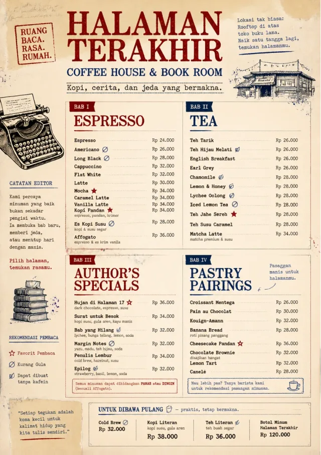 Literary Coffee House drink-menu menu template preview