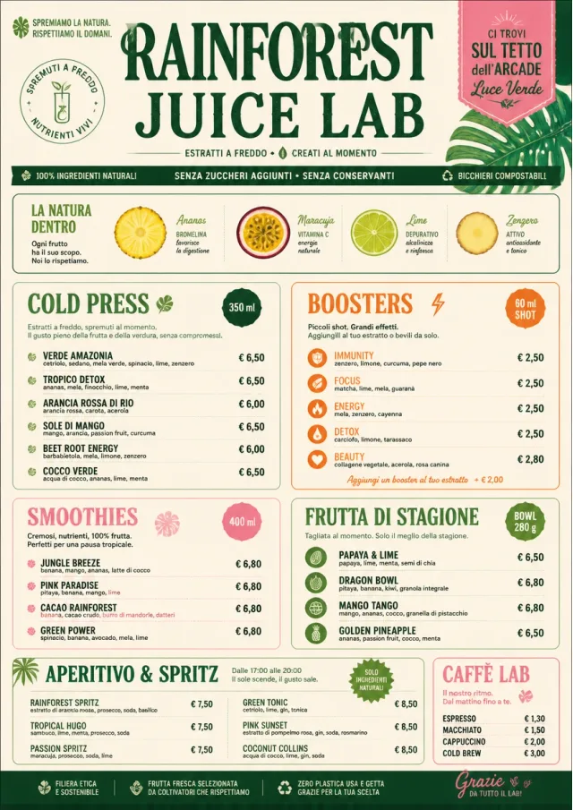 Rainforest Juice Lab drink-menu menu template preview