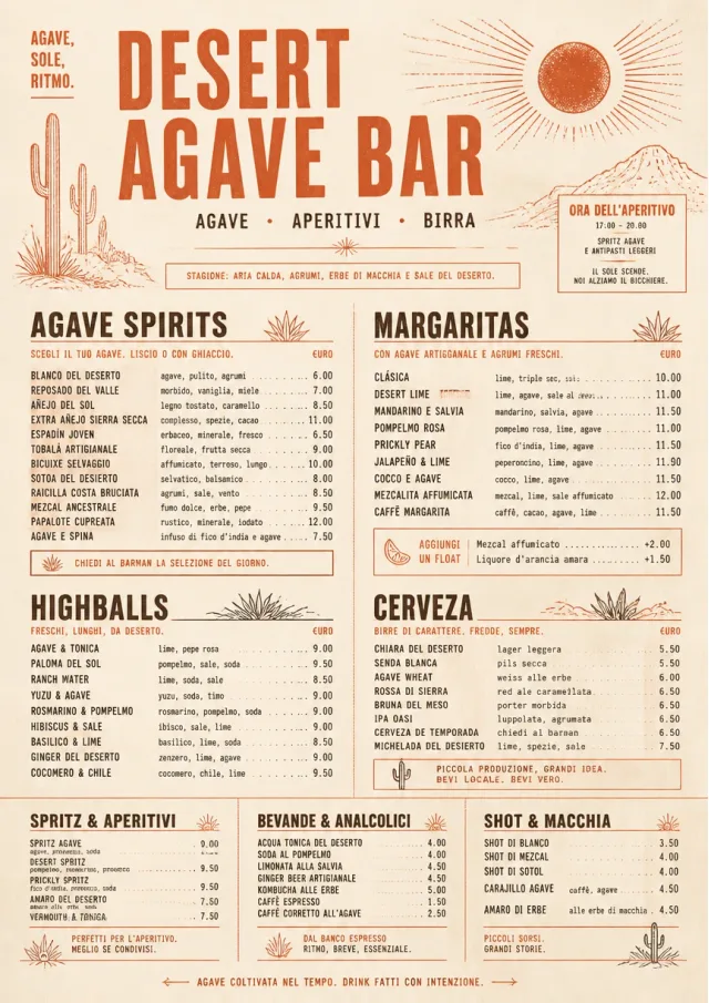 Desert Agave Bar drink-menu menu template preview