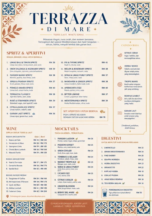 Mediterranean Terrace drink-menu menu template preview