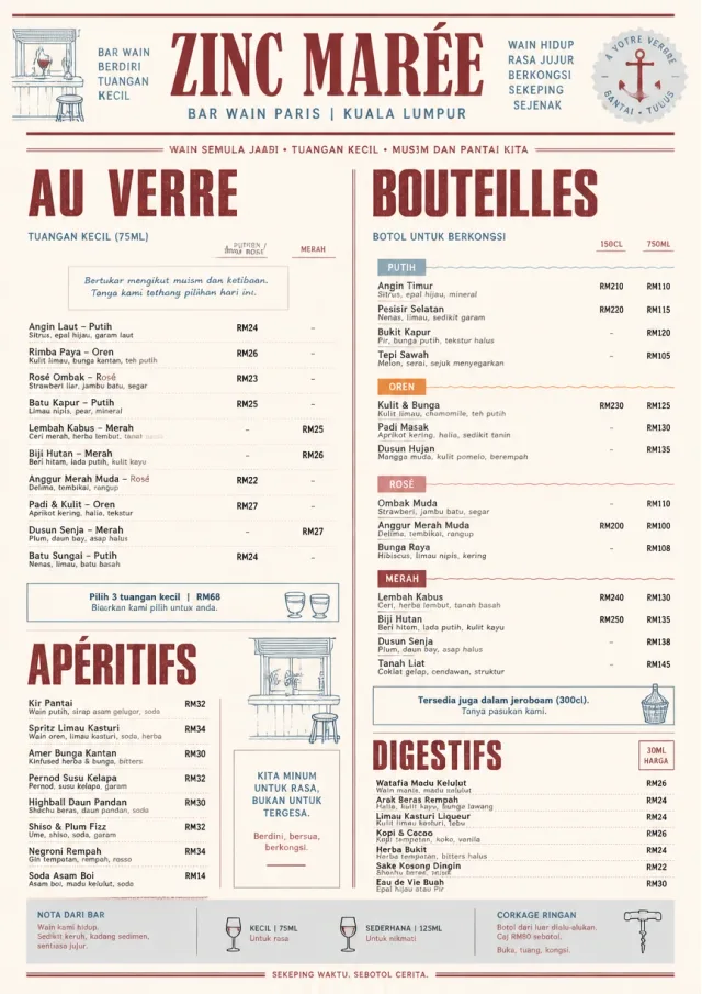 Parisian Zinc Wine Bar drink-menu menu template preview