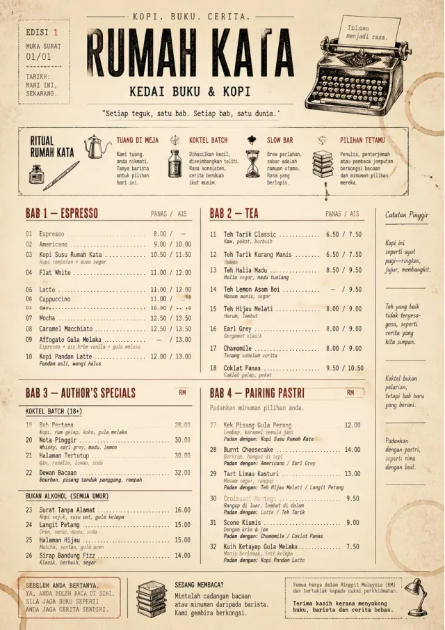 Literary Coffee House drink-menu menu template preview