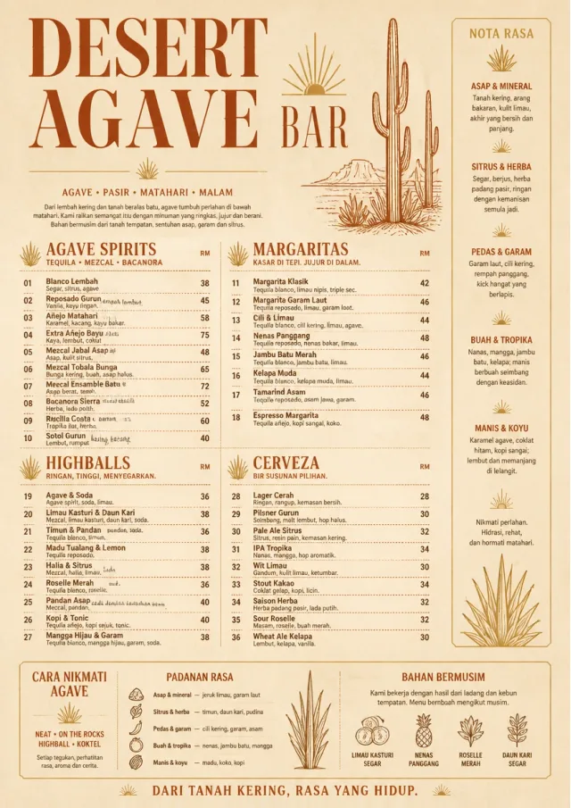 Desert Agave Bar drink-menu menu template preview