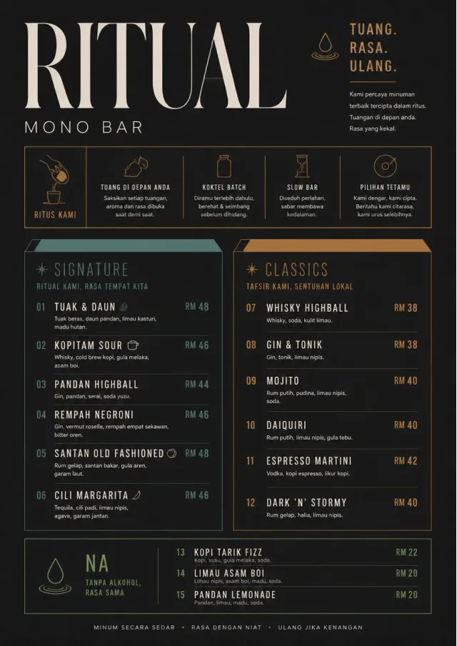 Mono Bar Minimal drink-menu menu template preview