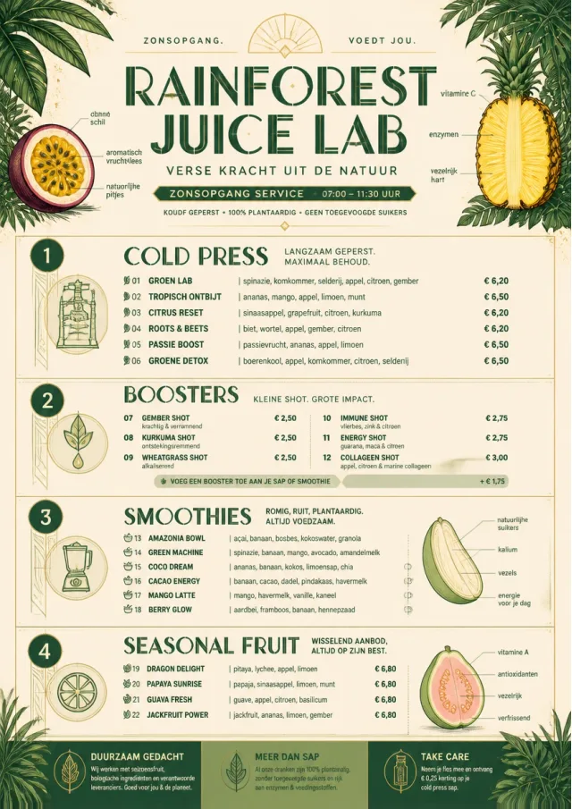 Rainforest Juice Lab drink-menu menu template preview