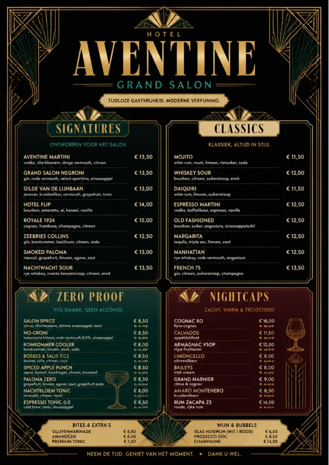 Art Deco Lounge drink-menu menu template preview
