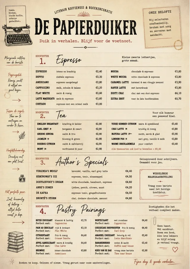 Literary Coffee House drink-menu menu template preview