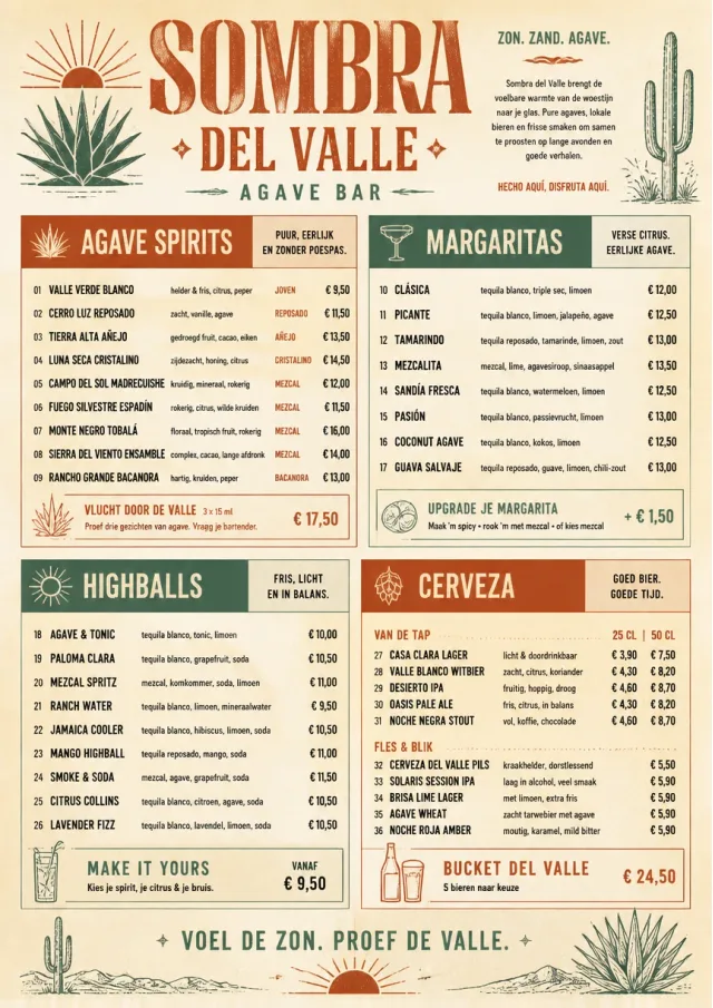 Desert Agave Bar drink-menu menu template preview