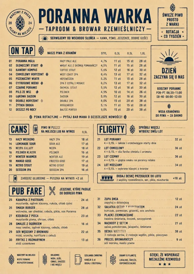 Craft Brewery Taproom drink-menu menu template preview