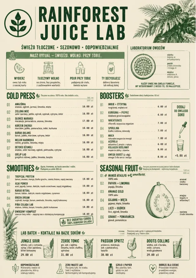 Rainforest Juice Lab drink-menu menu template preview
