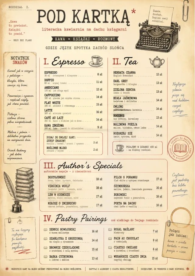 Literary Coffee House drink-menu menu template preview