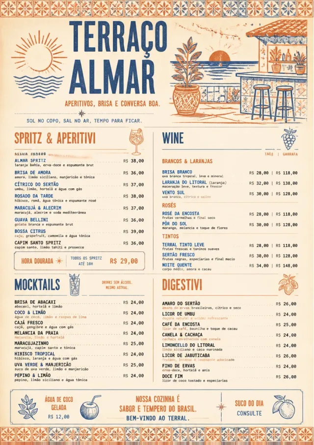 Mediterranean Terrace drink-menu menu template preview