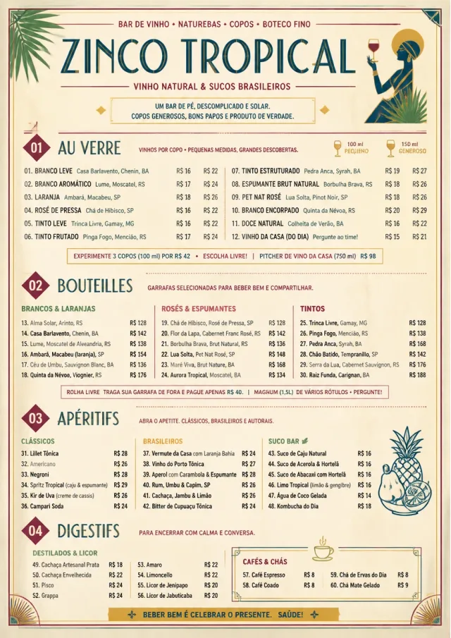 Parisian Zinc Wine Bar drink-menu menu template preview