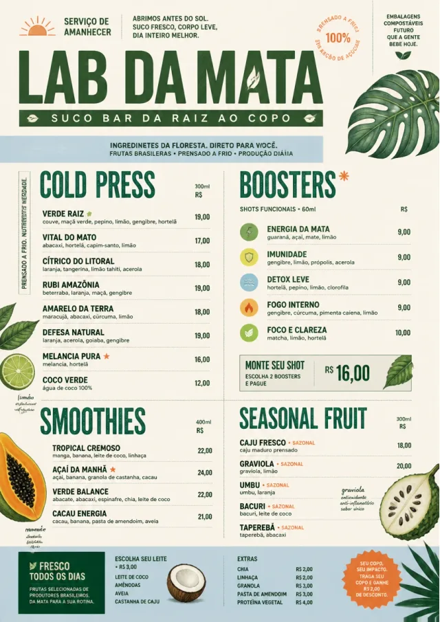 Rainforest Juice Lab drink-menu menu template preview