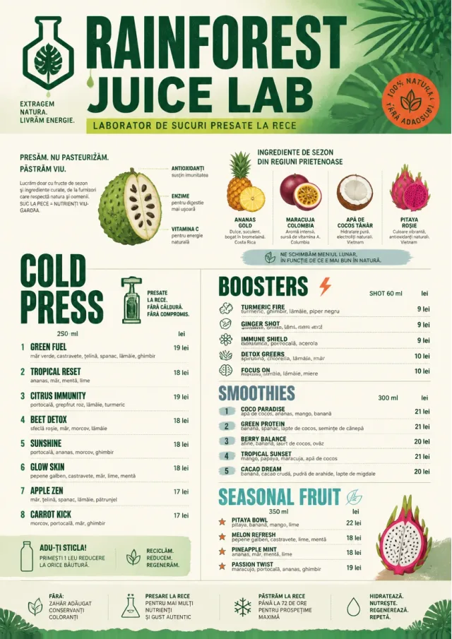 Rainforest Juice Lab drink-menu menu template preview