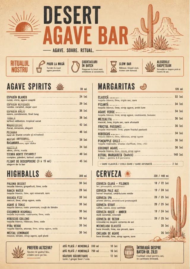 Desert Agave Bar drink-menu menu template preview
