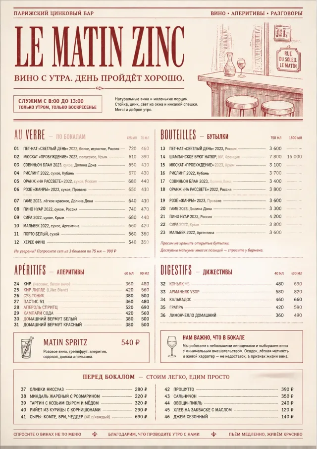 Parisian Zinc Wine Bar drink-menu menu template preview