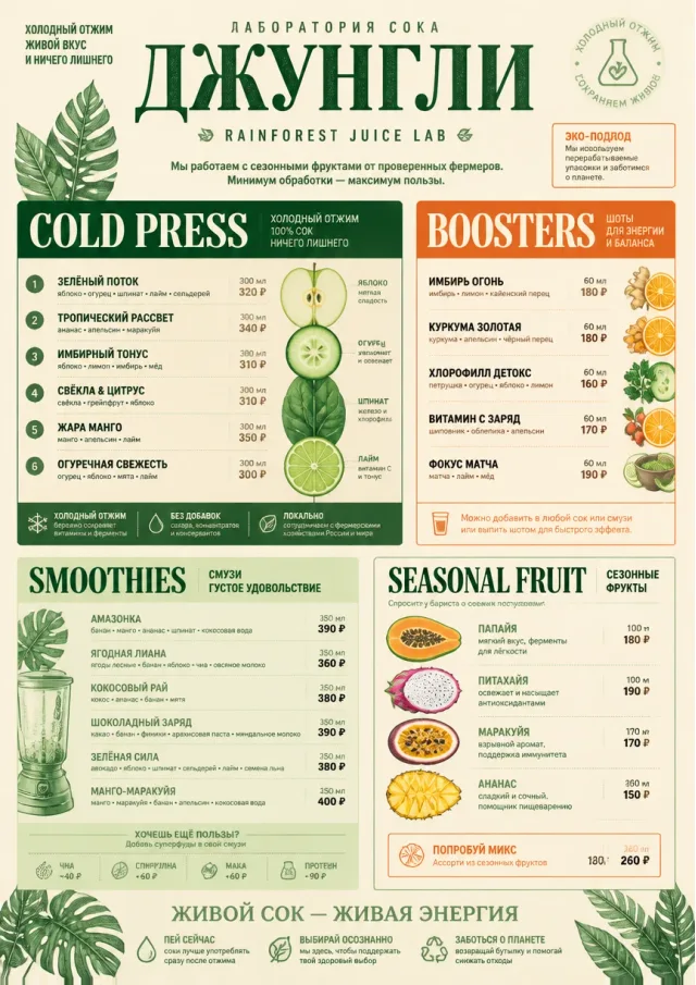 Rainforest Juice Lab drink-menu menu template preview