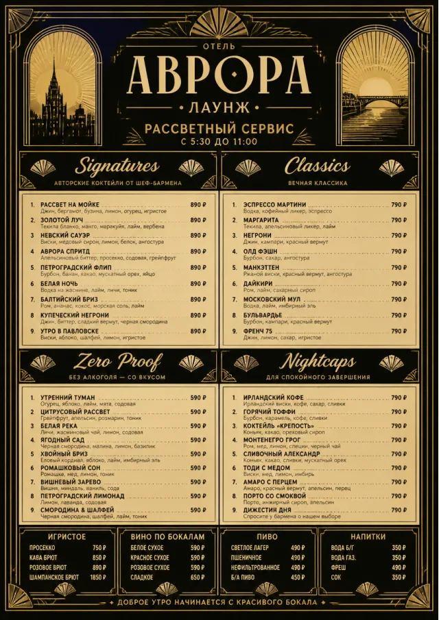 Art Deco Lounge drink-menu menu template preview