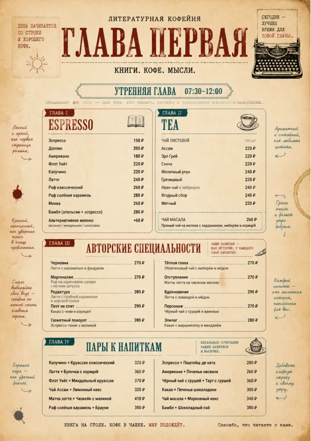 Literary Coffee House drink-menu menu template preview