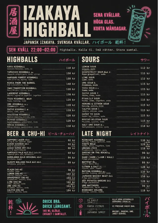 Izakaya Highball drink-menu menu template preview