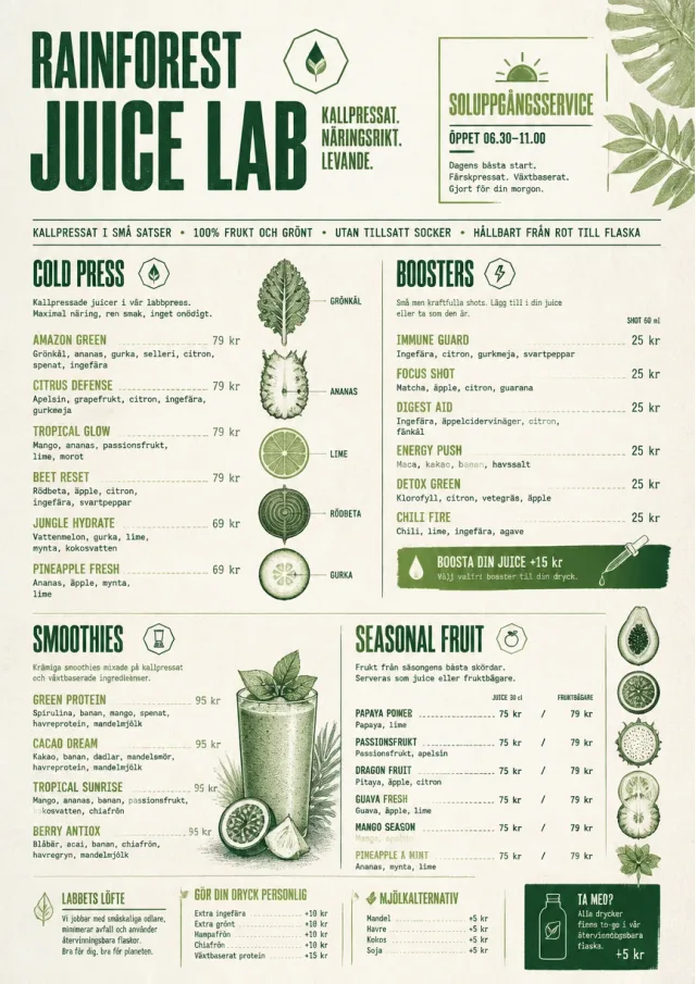 Rainforest Juice Lab drink-menu menu template preview