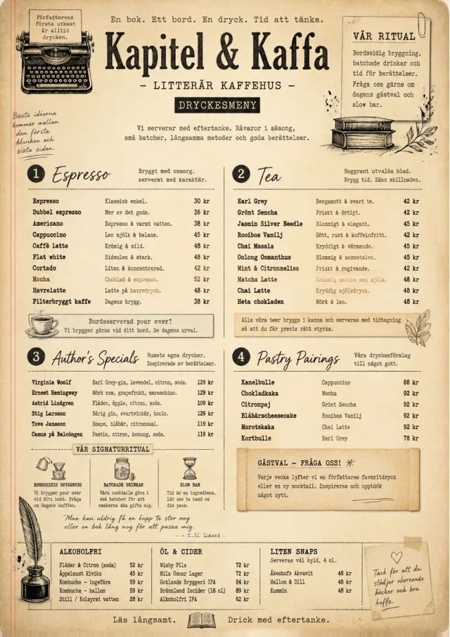 Literary Coffee House drink-menu menu template preview