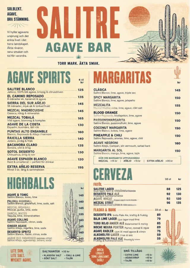 Desert Agave Bar drink-menu menu template preview