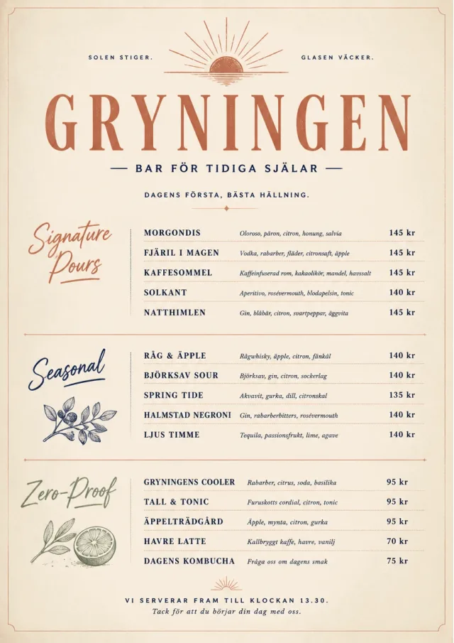 Boutique Pour Card drink-menu menu template preview