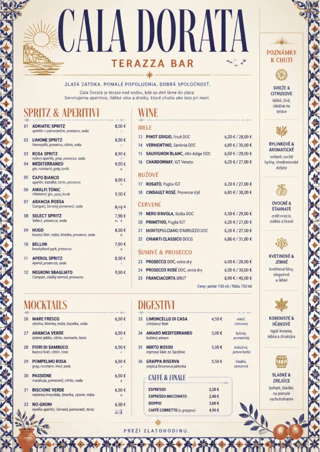 Mediterranean Terrace drink-menu menu template preview