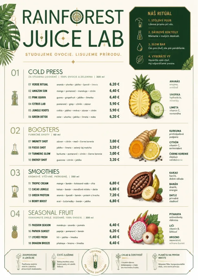 Rainforest Juice Lab drink-menu menu template preview