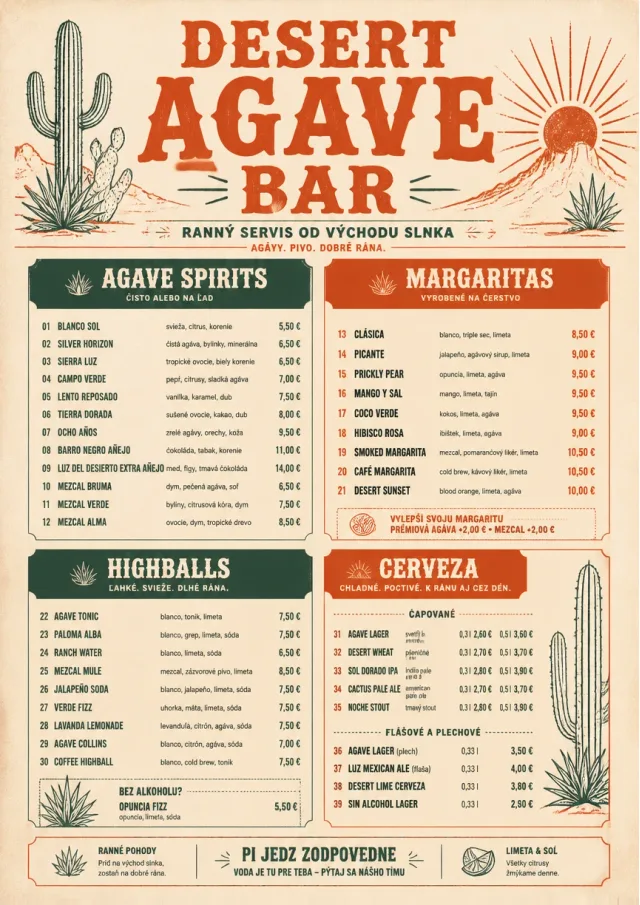 Desert Agave Bar drink-menu menu template preview