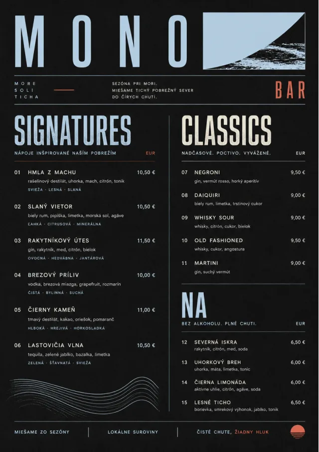 Mono Bar Minimal drink-menu menu template preview