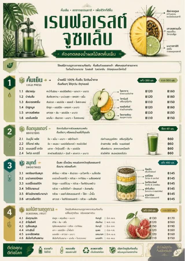 Rainforest Juice Lab drink-menu menu template preview