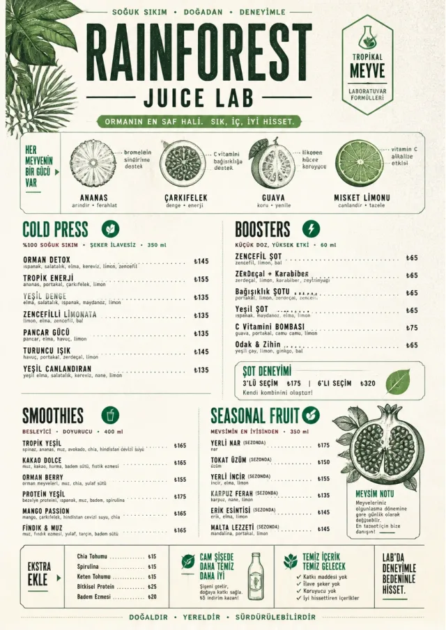 Rainforest Juice Lab drink-menu menu template preview