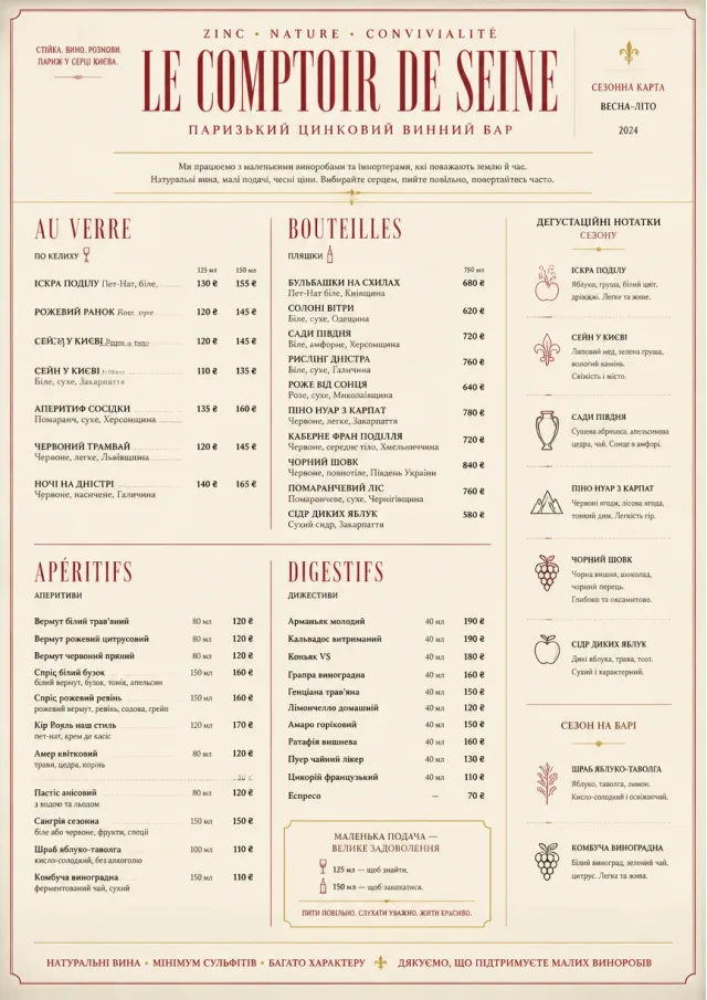 Parisian Zinc Wine Bar drink-menu menu template preview