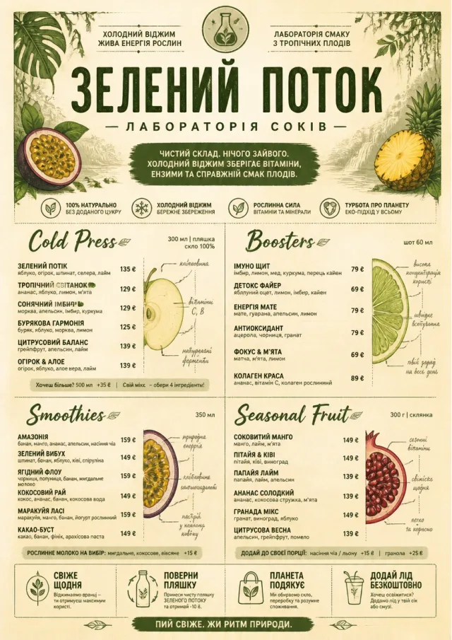 Rainforest Juice Lab drink-menu menu template preview