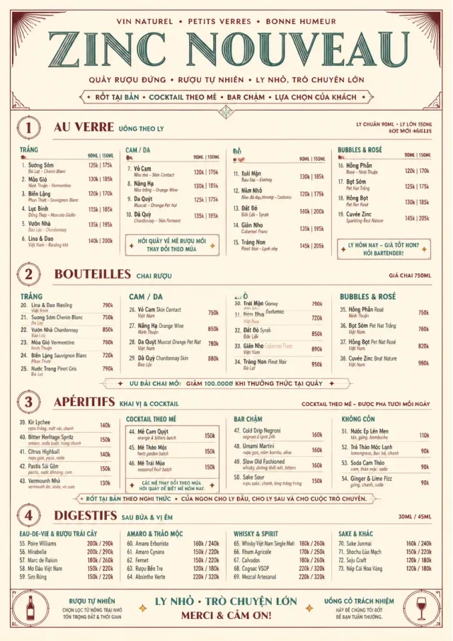 Parisian Zinc Wine Bar drink-menu menu template preview