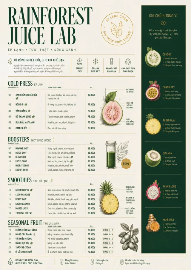 Rainforest Juice Lab drink-menu menu template preview