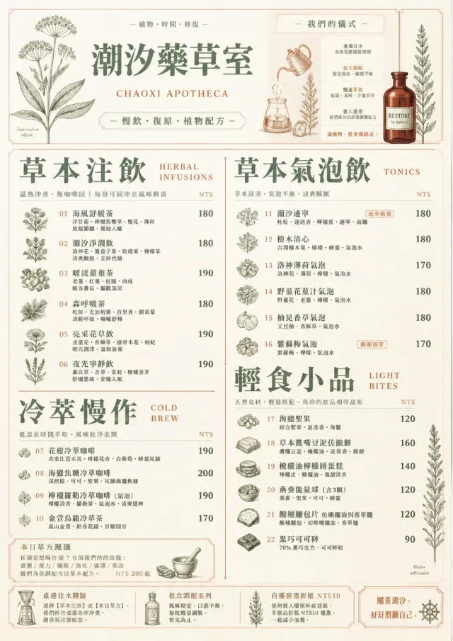 Botanical Apothecary drink-menu menu template preview