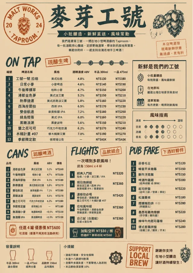 Craft Brewery Taproom drink-menu menu template preview