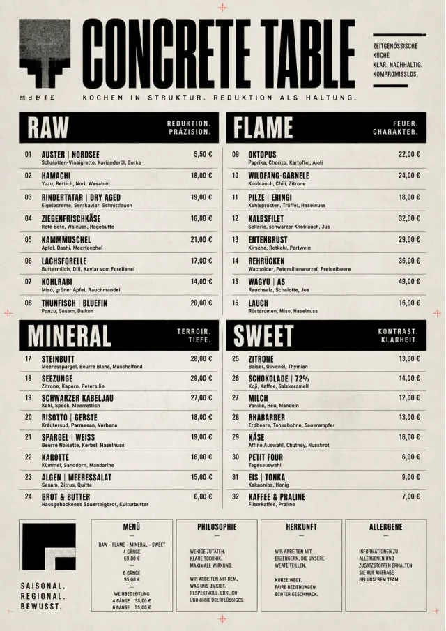 Monochrome Brutalism fancy-menu menu template preview