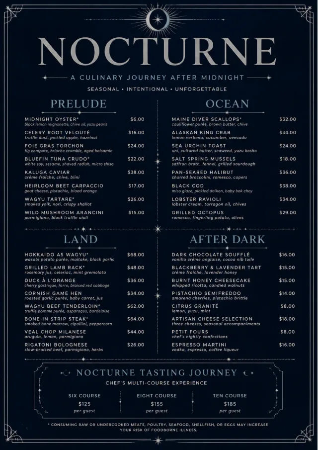 Midnight Velvet fancy-menu menu template preview