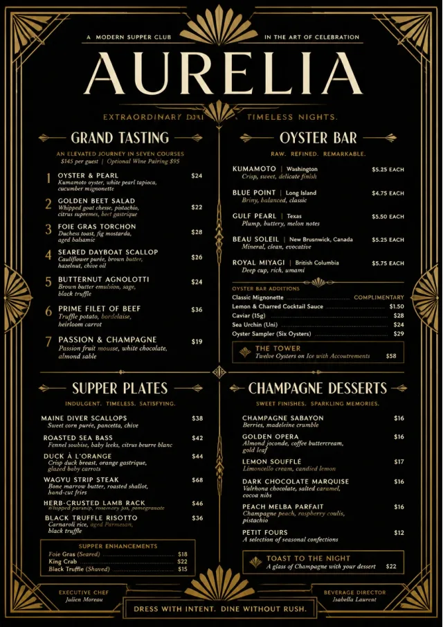 Art Deco Glamour fancy-menu menu template preview