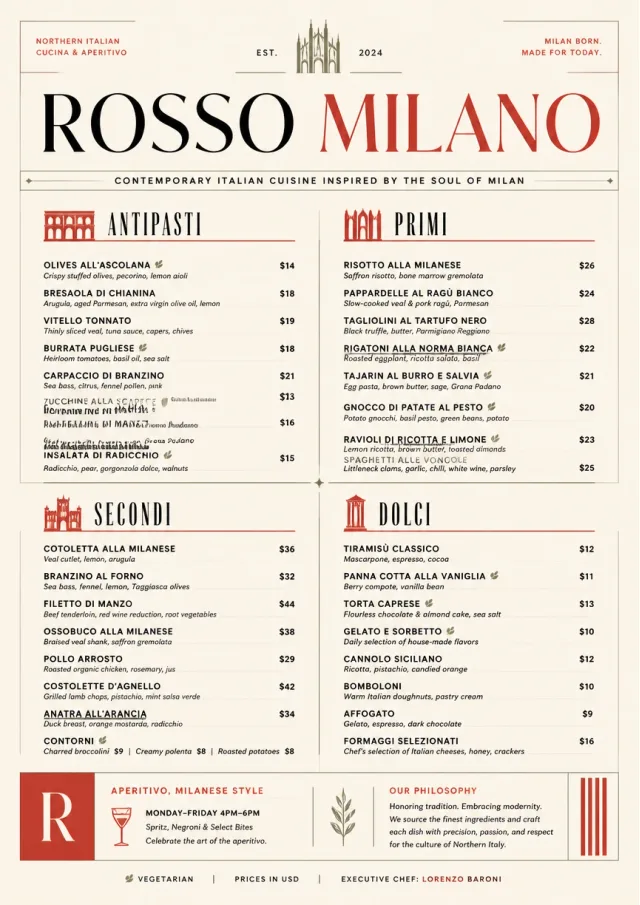 Milanese Modern fancy-menu menu template preview