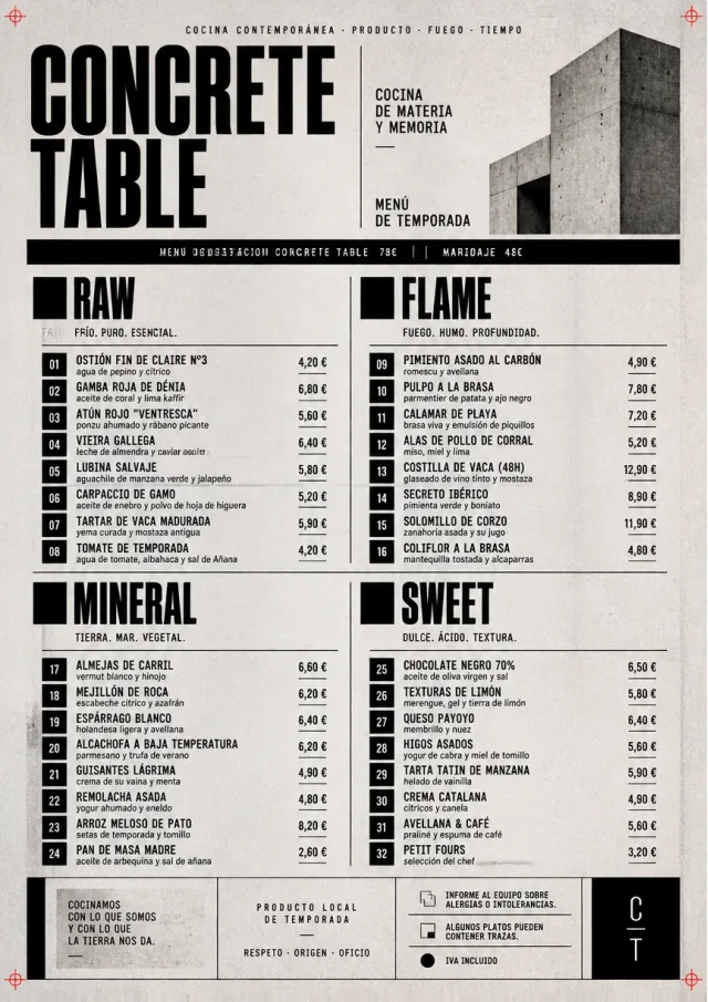 Monochrome Brutalism fancy-menu menu template preview