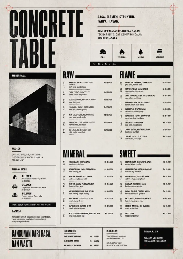 Monochrome Brutalism fancy-menu menu template preview